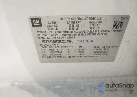 2017 GMC Sierra 1500 z USA, uszkodzony, nr VIN 1GTR1LEH2HZ254093